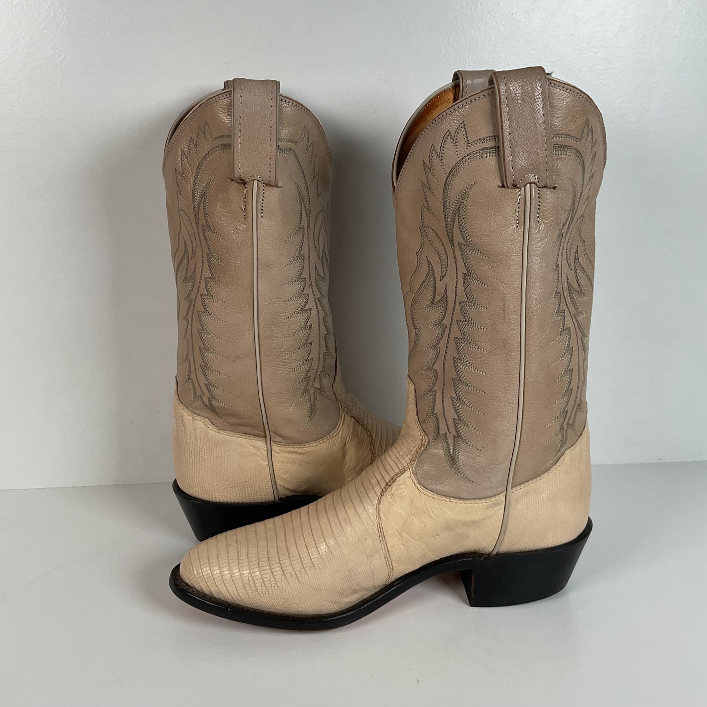 Tony Lama Teju Lizard Cowboy Boots | USA Made | Bone White | Men’s 8.5 D