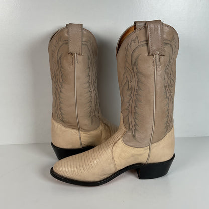 Tony Lama Teju Lizard Cowboy Boots | USA Made | Bone White | Men’s 8.5 D