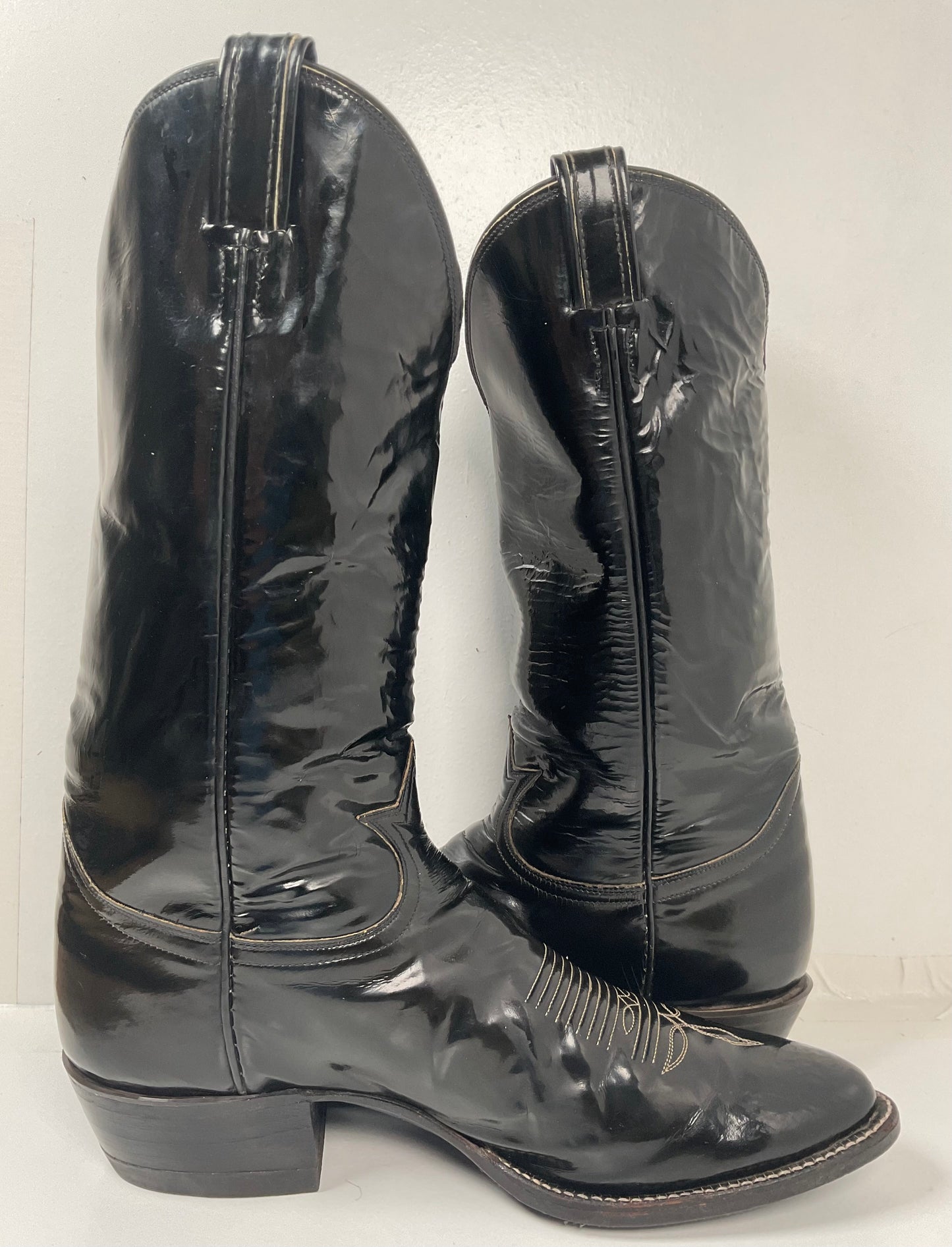 Late 1960s Tony Lama Patent Leather Cowboy Boots 10.5 D Glossy USA Made