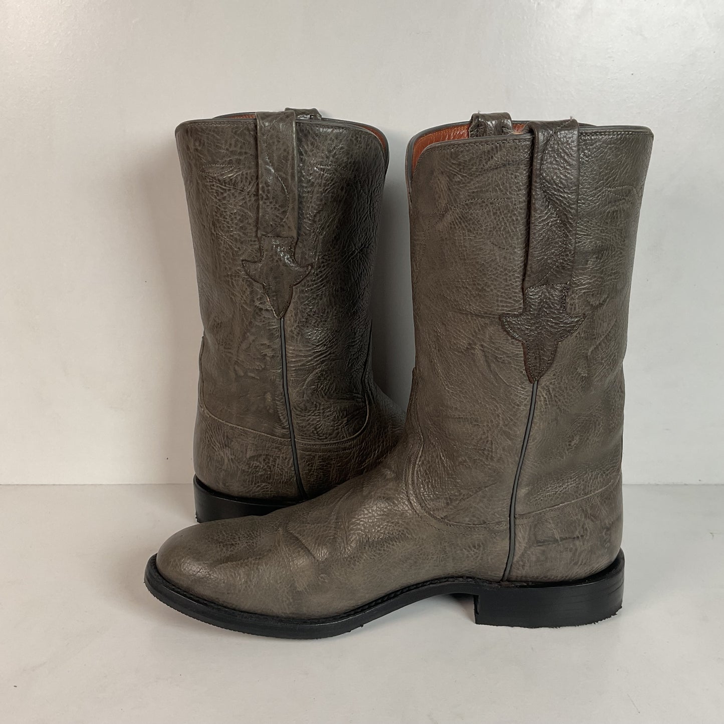 Customized Lucchese Leadville Grey Anthracite Roper Boots 8.5 D USA Mad Dog Goat