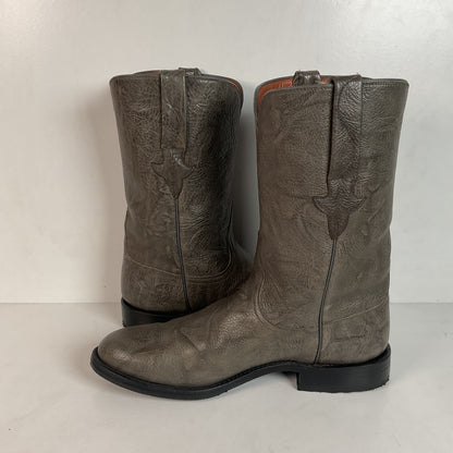 Customized Lucchese Leadville Grey Anthracite Roper Boots 8.5 D USA Mad Dog Goat