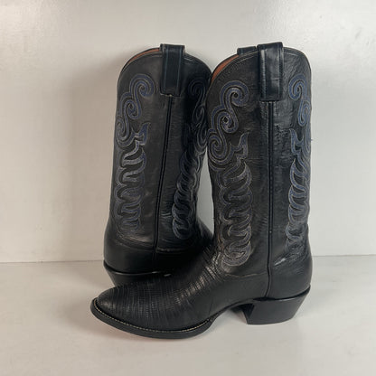 Black Lizard Teju Cowboy Boots 11 D Round Toe