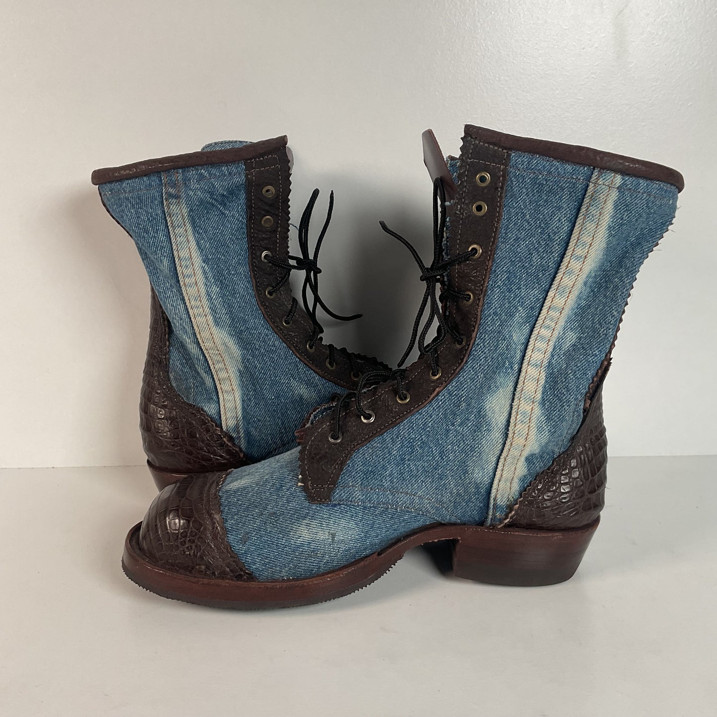 Denim Packer Boots | Caiman Cap Toe | Shark Skin Collar | Men’s 8 | Women’s 9.5