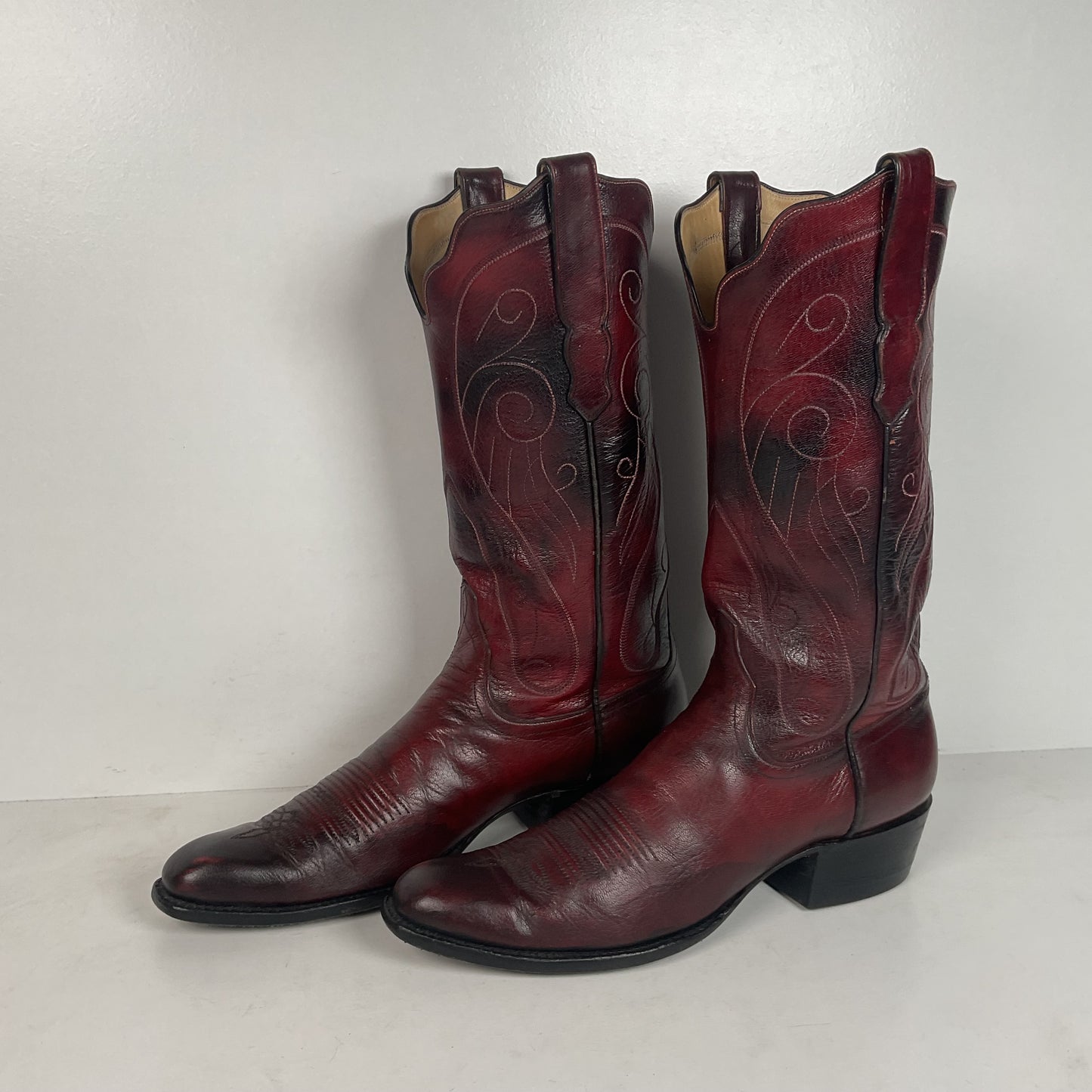 Custom Black Cherry Cowboy Boots | Goat Skin | Extra Narrow | 10.5 AA