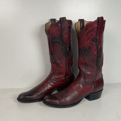 Custom Black Cherry Cowboy Boots | Goat Skin | Extra Narrow | 10.5 AA