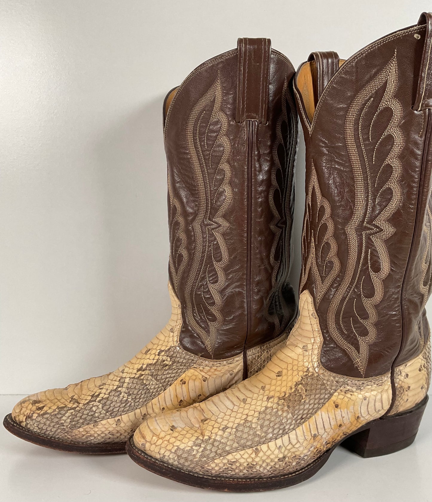 Vintage Tony Lama Water Snake Cowboy Boots 9 D Gold Label Snakeskin