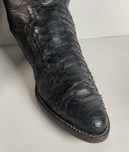 Vintage Larry Mahan Tall Black Cowgirl Boots | Python Snakeskin | 7 B
