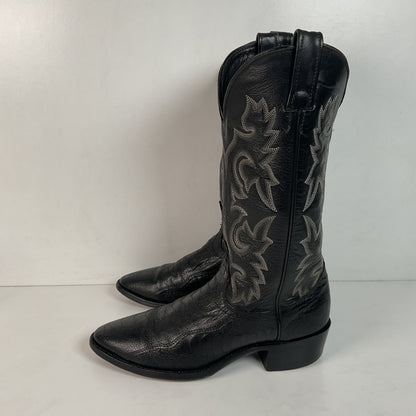 Vintage J Chisholm Exotic Ostrich Leg Cowboy Boots 9 D Classic Black USA Made
