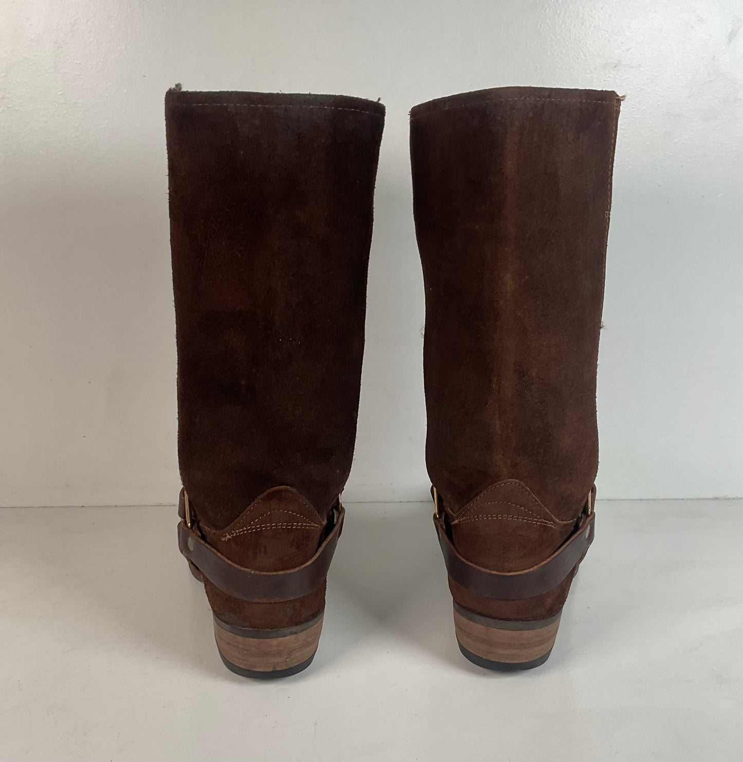 1970s Sears Chocolate Suede Harness Boots Men’s 10 B (Narrow) USA Made