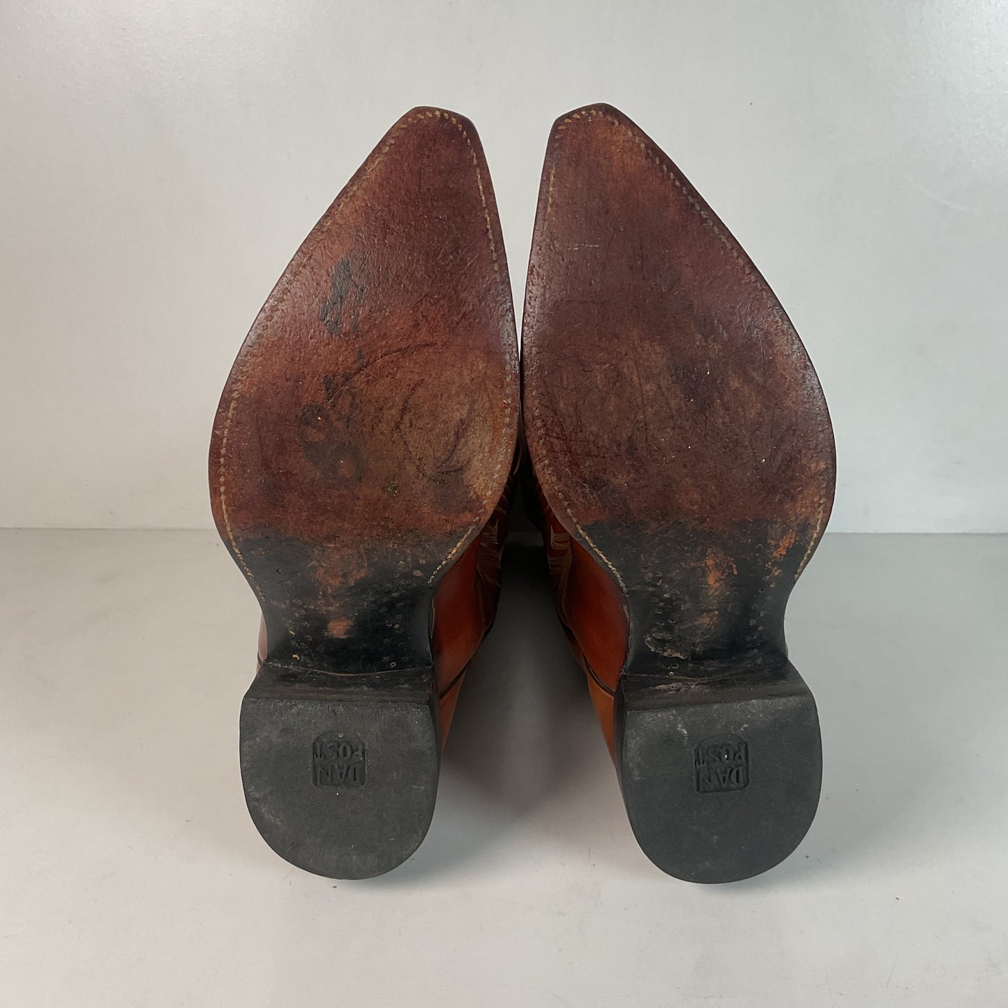 Vintage 1970s Dan Post Whip Stitch Cowboy Boots 9 D Stove Pipe