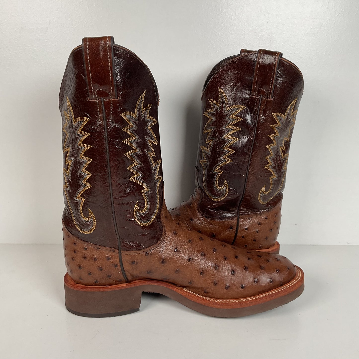 Justin Full Quill Ostrich Quill Roper Boots | Tekno Crepe | USA Made | Men’s 8 D