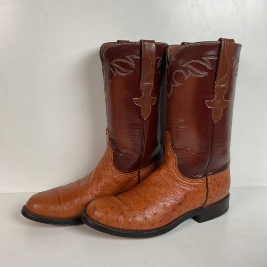 Vintage Lucchese Handmade Smooth Ostrich Cowgirl Roper Boots 7 B 1990s