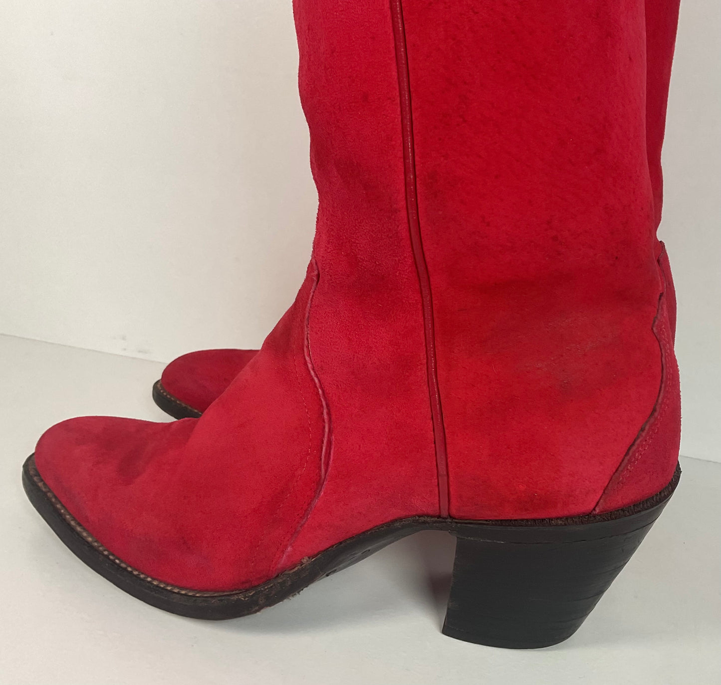 Vintage 70s Justin Red Suede Cowgirl Boots 6 B USA Made Rough Out