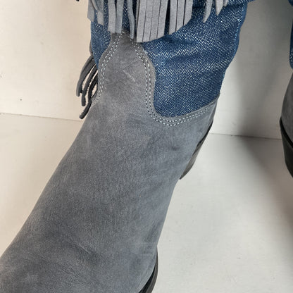 Vintage Wrangler Denim Fringe Cowgirl Boots 8.5 M USA Made Shorty