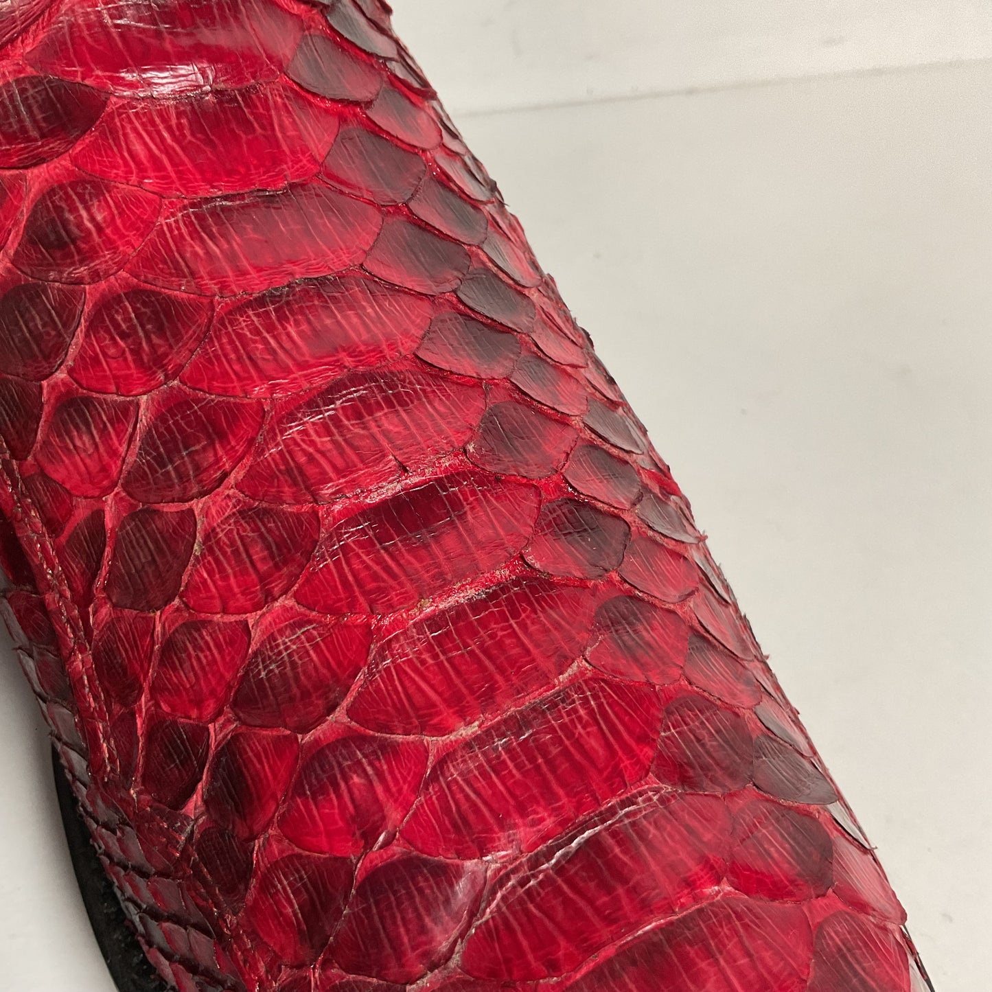Vintage Laredo Ruby Red Python Snakeskin Cowboy Boots 8 D USA Made Back Cut