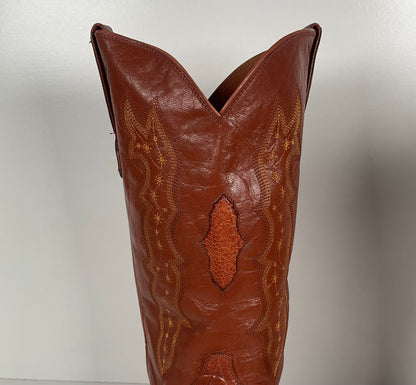 Vintage Longhorn Ostrich Leg Cowboy Boots | Exotic | Tooled Inlays | Men’s 13 D
