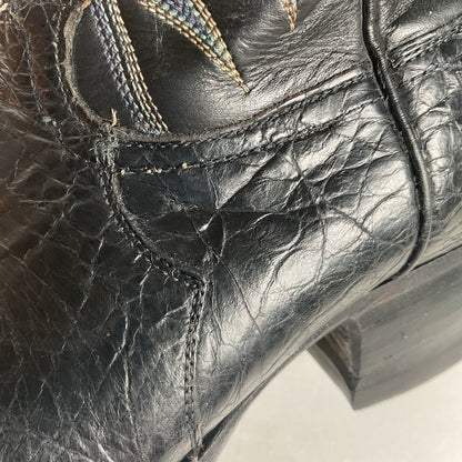 Vintage 1960s Justin Black Sea Turtle Cowboy Boots 10 D USA Made Fort Worth Label Pre-Ban