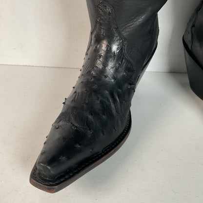 Justin Reba Tall Cowgirl Boots | Black Ostrich Quill | USA Made | 8 B