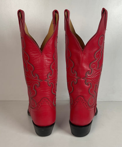 Honcho Custom Ruby Red Cowgirl Boots 8 A USA Made Scallop Top