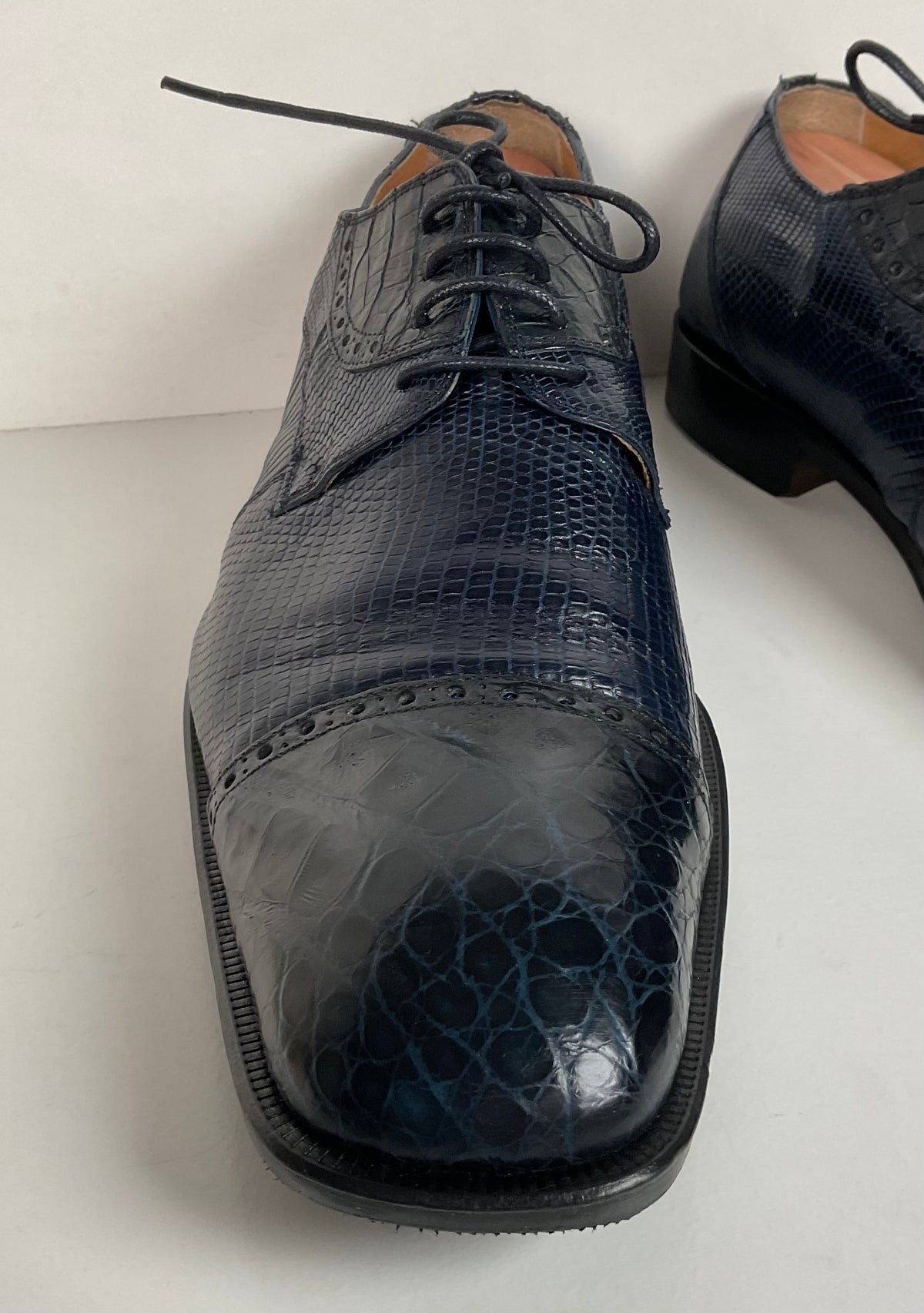 David Eden Exotic Derby Shoes | Navy Blue Crocodile & Teju Lizard | Men’s 13