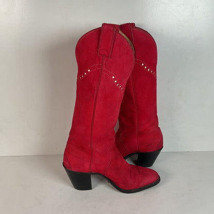 Vintage Justin Red Pig Skin Cowgirl Boots | Brush Off | USA Made | 6 B