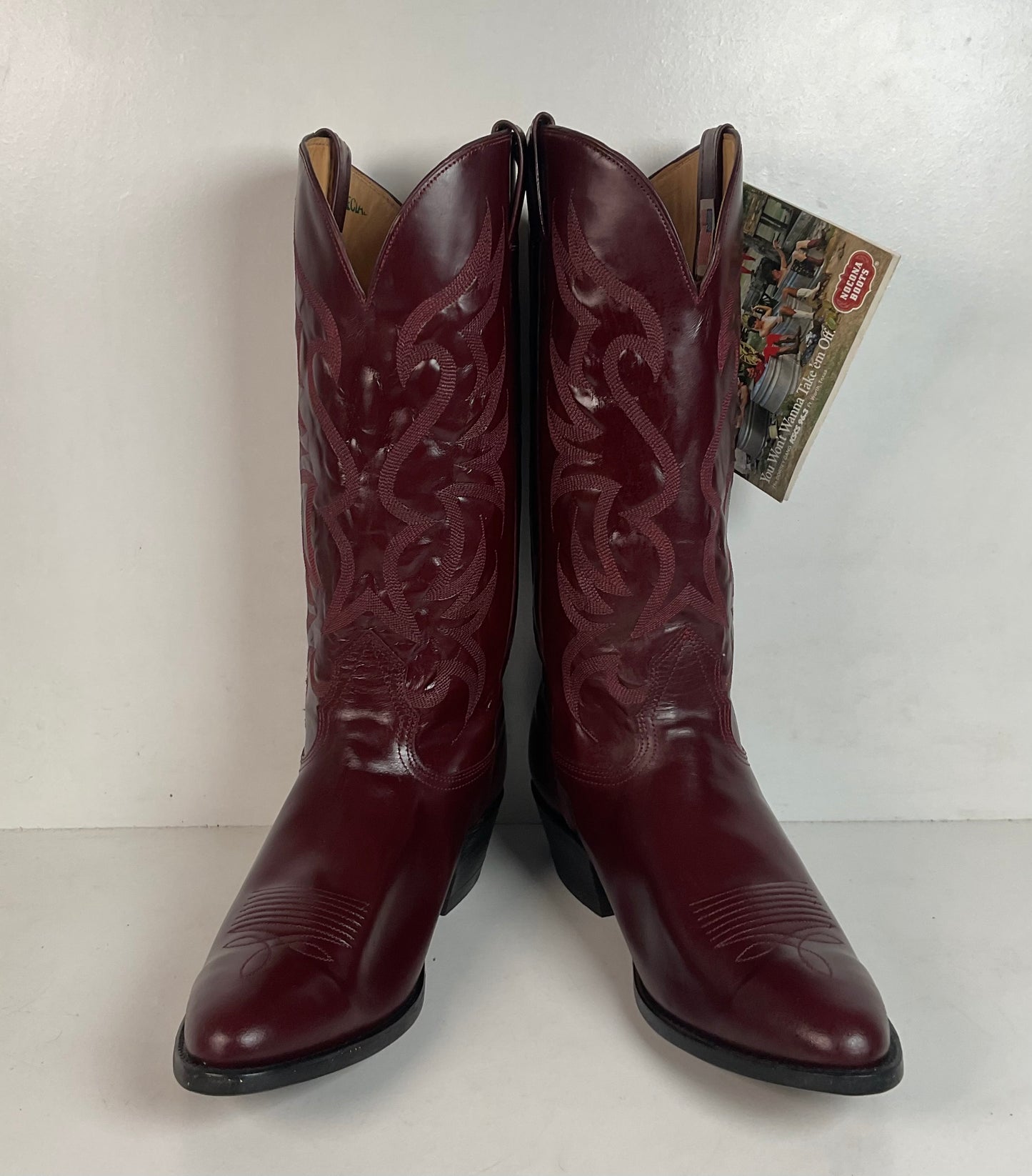 Vintage Nocona Legacy Cowboy Boots 9.5 E Burgundy Calf USA Made