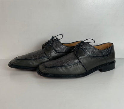 Mezlan Grey Crocodile Derby Shoes 10 M Exotic Bias Cut