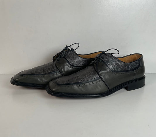 Mezlan Grey Crocodile Derby Shoes 10 M Exotic Bias Cut