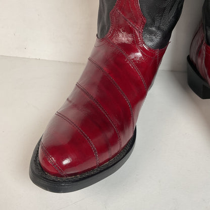 Los Altos Eel Skin Cowboy Boots 10 D Burgundy Exotic