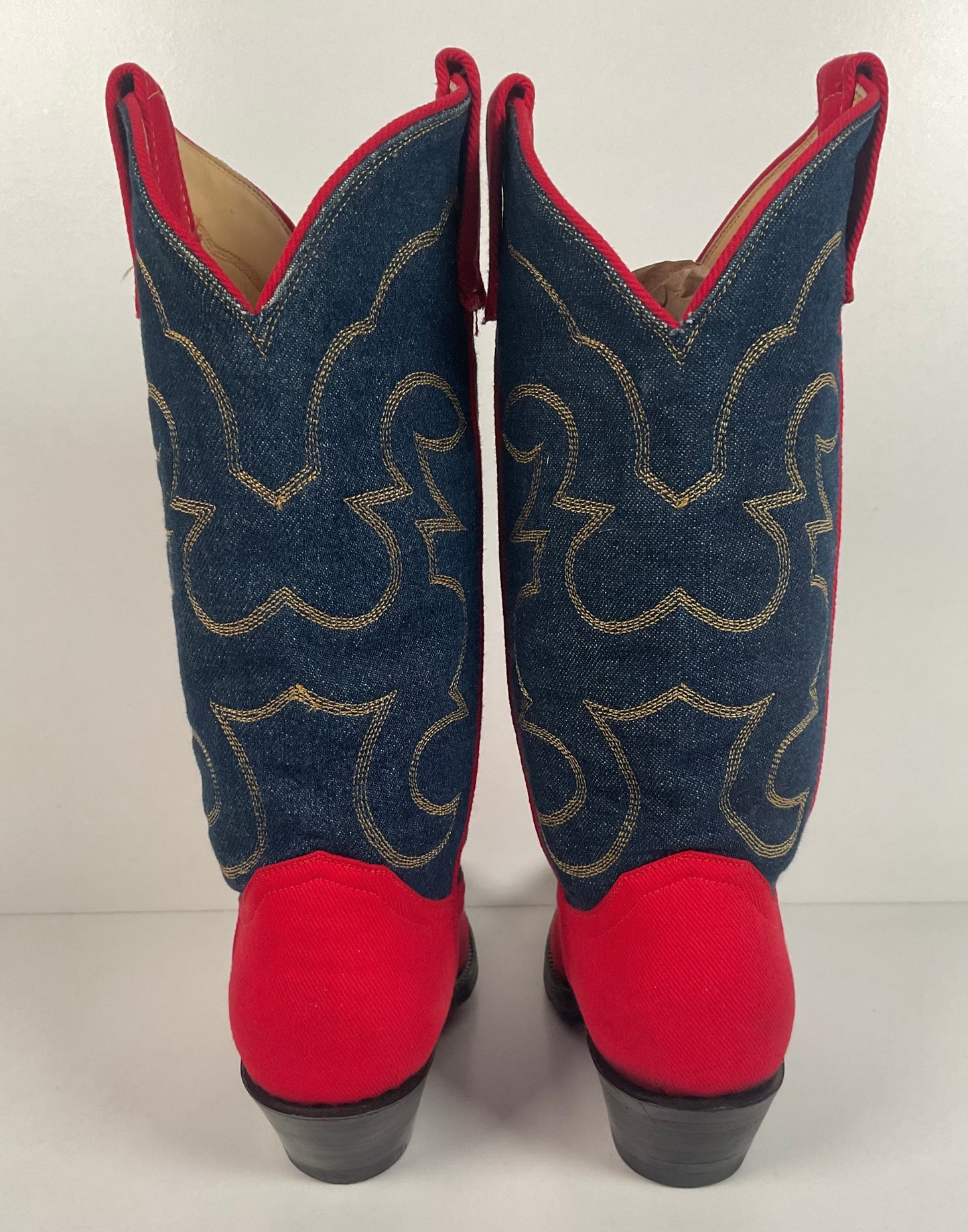 Vintage Red Denim Cowgirl Boots 6.5 B Custom Made