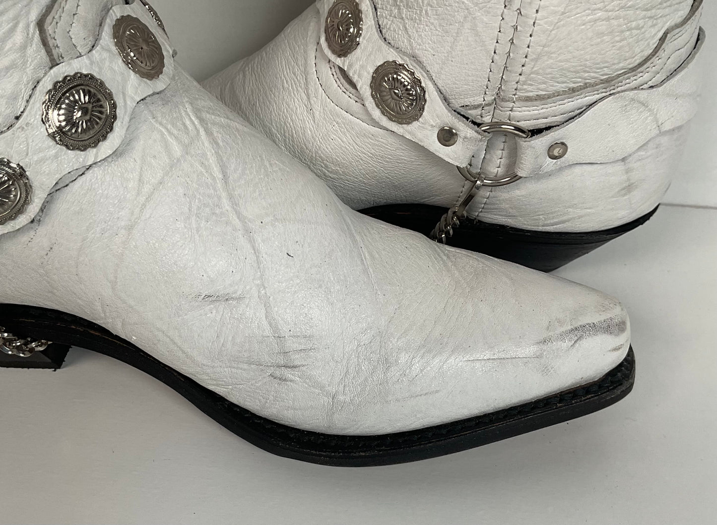 Abilene Wedding White Western Harness Boots 7.5 M Cowgirl
