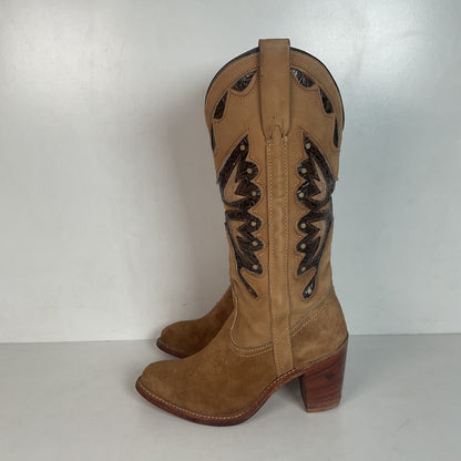Vintage Miss Capezio Butterfly Inlay Cowgirl Boots 6.5 M USA Rough Out Suede