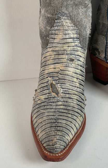 Dan Post Buckshot Lizard Cowgirl Boots 7.5 M Halloween Denim