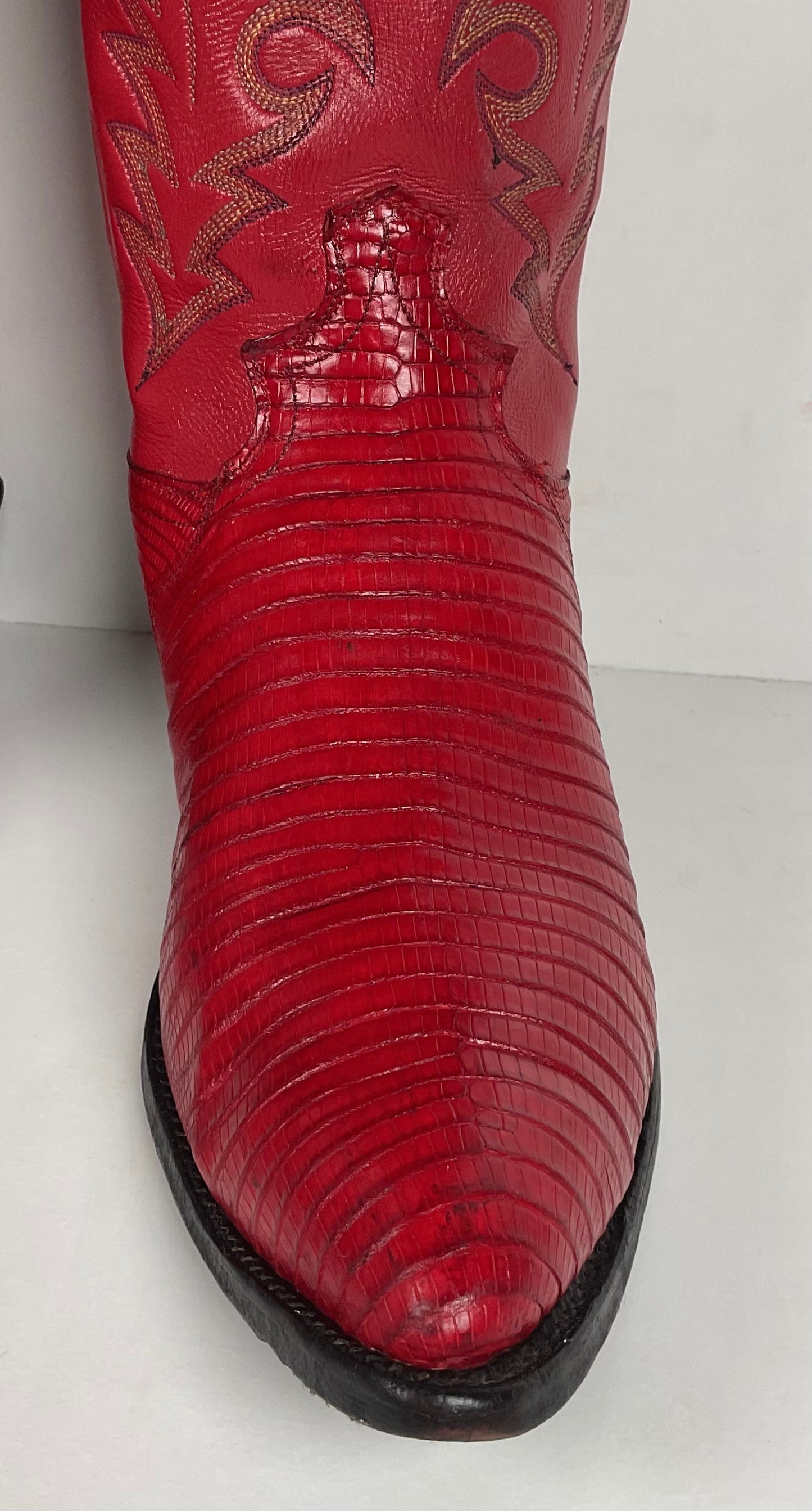 Vintage Justin Teju Lizard Cowboy Boots | USA Made | Ruby Red | Men’s 10.5 D