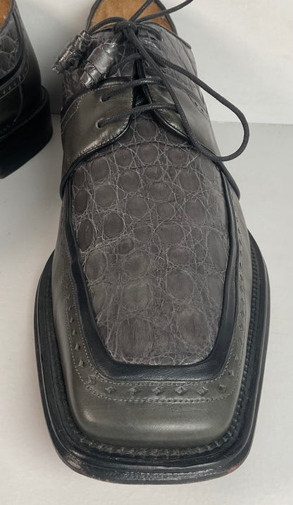 Mezlan Grey Crocodile Derby Shoes 10 M Exotic Bias Cut