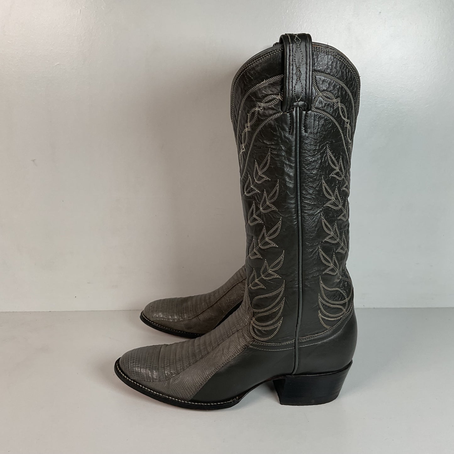 Vintage Tony Lama Gold Label Cowgirl Boots 6.5 B Grey Lizard Teju