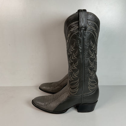 Vintage Tony Lama Gold Label Cowgirl Boots 6.5 B Grey Lizard Teju