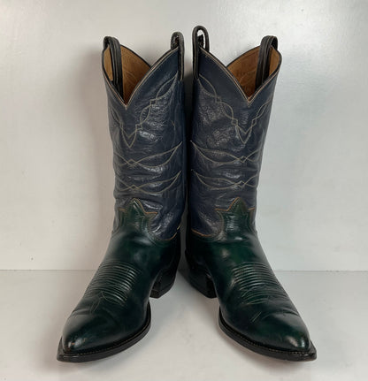 Vintage 1960s Tony Lama Emerald Green Cowboy Boots 10 E Distressed Gold Label