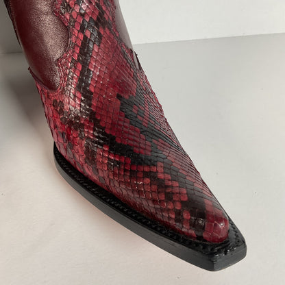 Western Snakeskin Stiletto Boots | Burgundy Python | Men’s 7.5 | Women’s 9
