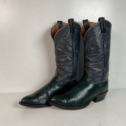 Vintage 1960s Tony Lama Emerald Green Cowboy Boots 10 E Distressed Gold Label
