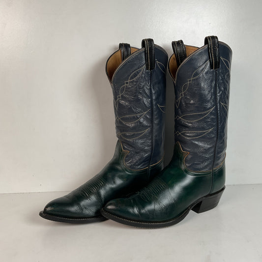 Vintage 1960s Tony Lama Emerald Green Cowboy Boots 10 E Distressed Gold Label