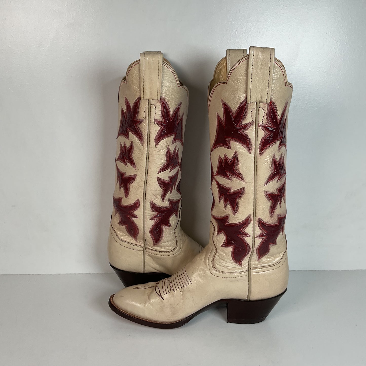 Vintage Laramie Handmade Cowgirl Boots 6.5 C Cranberry Inlay