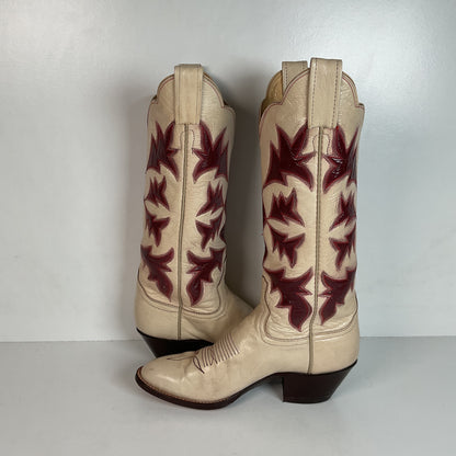 Vintage Laramie Handmade Cowgirl Boots 6.5 C Cranberry Inlay