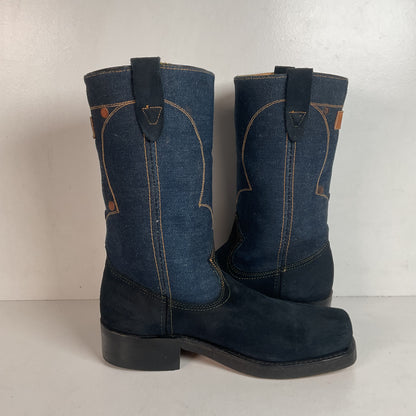 Vintage Rodeo Denim Cowboy Boots Men’s 8 D | Women’s 9 USA Made Chunky