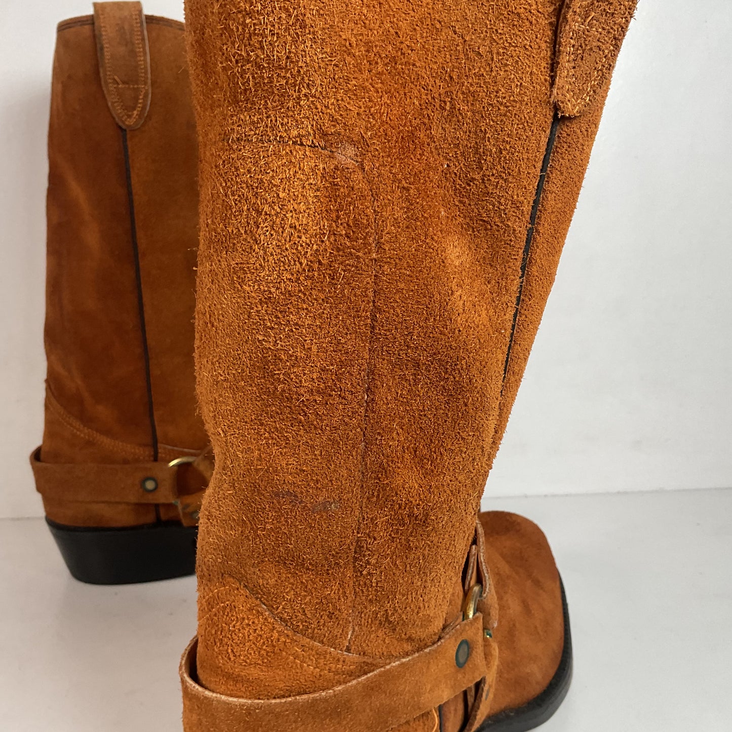 1970s Texas Suede Harness Boots 9 D USA Made Rough Out