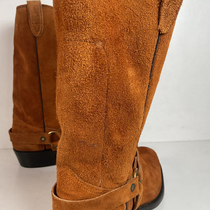 1970s Texas Suede Harness Boots 9 D USA Made Rough Out