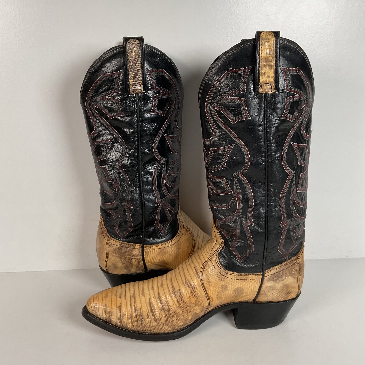 Vintage Dan Post Teju Lizard Cowbpy Boots | Natural Cut | USA Made | Men’s 7.5 D