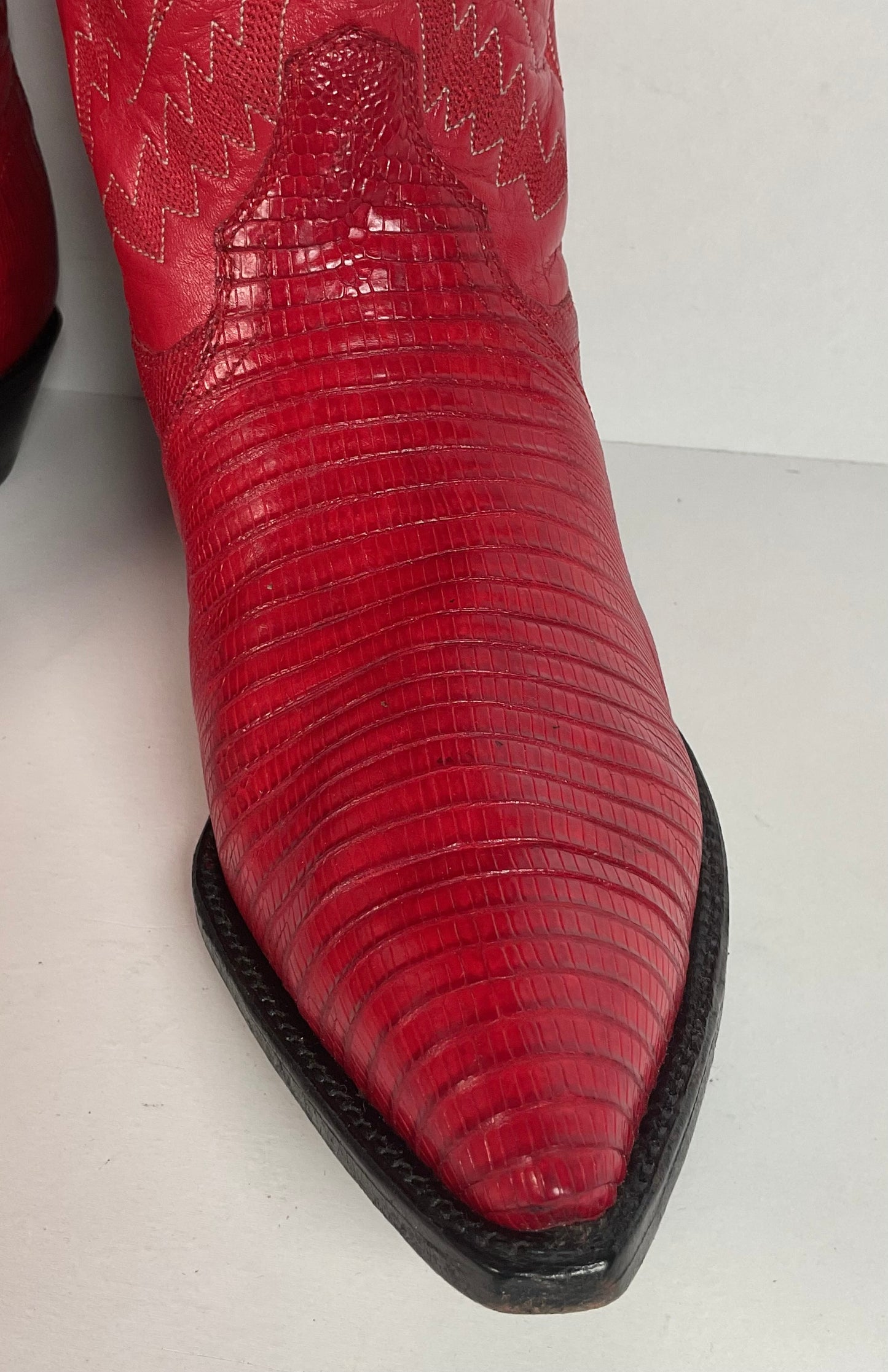Vintage Panhandle Slim Teju Lizard Cowgirl Boots | Ruby Red | Women’s 7.5 B