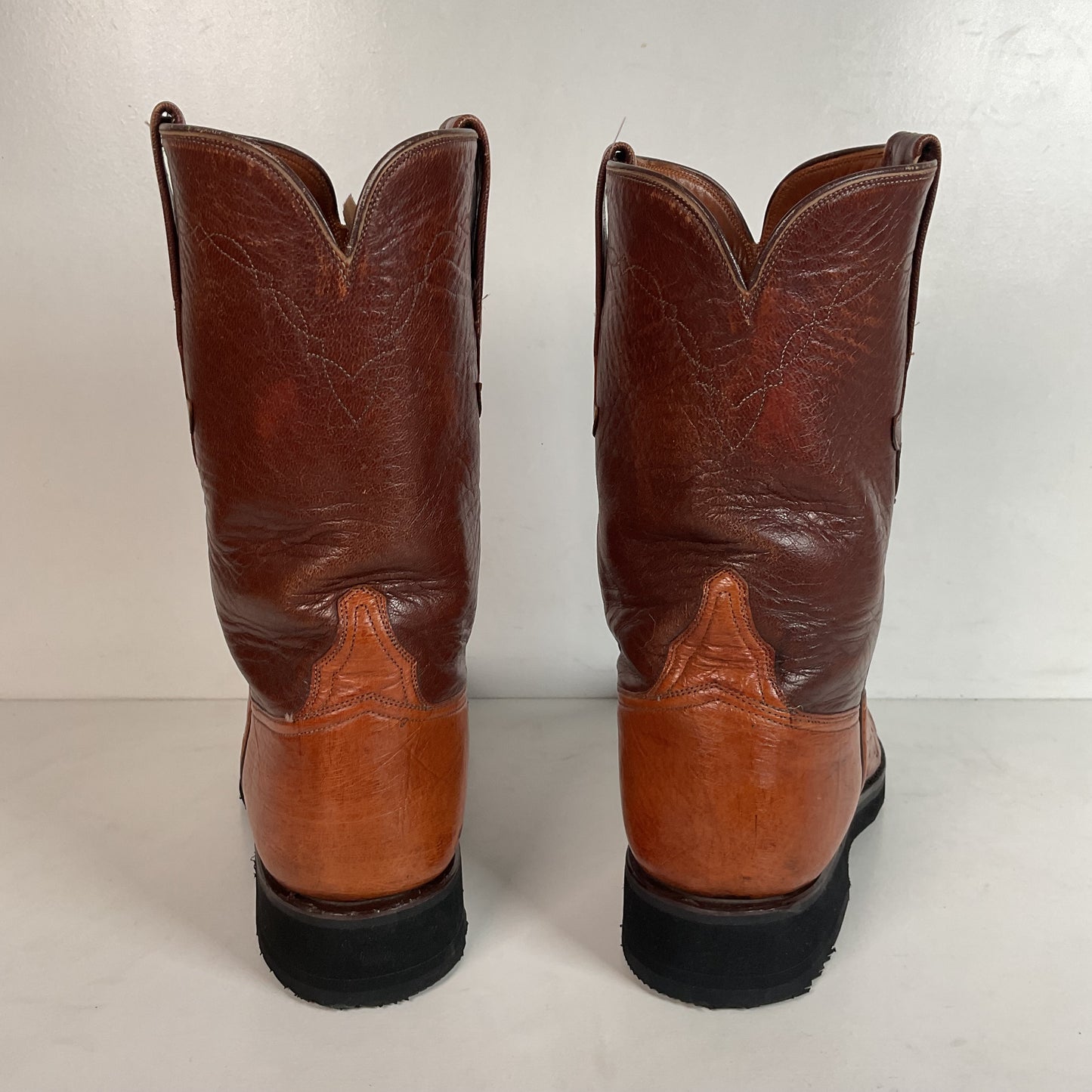 Vintage Lucchese Smooth Ostrich Roper Boots 9 D Crepe Sole Recraft Exotic