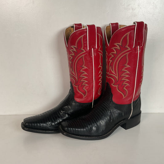 Tony Lama Women’s Lizard Vamp Cowgirl Boots 7.5 B USA Made Red Upper